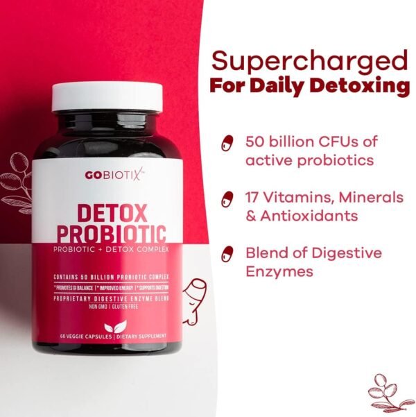 GOBIOTIX Detox Probiotic Supplement for Digestive Health - Milk Thistle, Turmeric, and Dandelion Root, Enzymes for Gut Health - 50 Billion CFU - 60 Capsules - Image 3