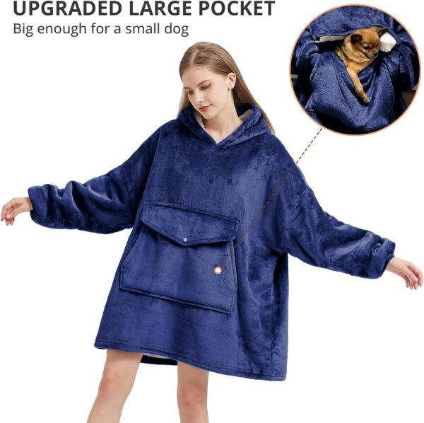 YUGYVOB Blanket Hoodie Oversized Sherpa, Wearable Blanket Warm & Cozy, Sweatshirt with Gaint Pocket, Gifts for Women, Men - Image 3