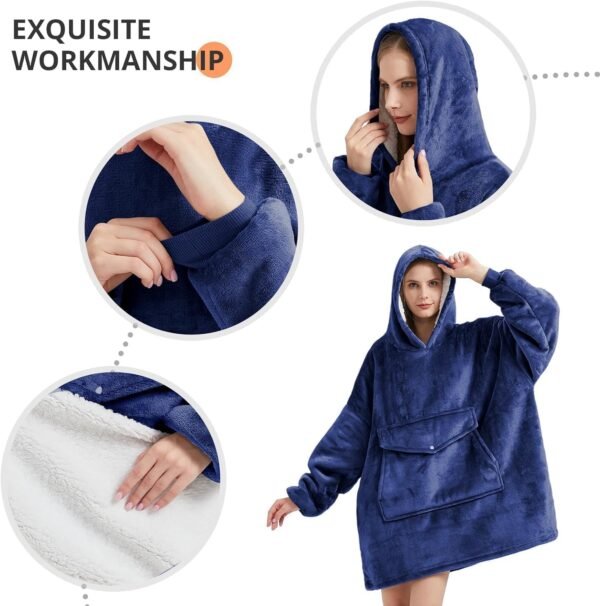 YUGYVOB Blanket Hoodie Oversized Sherpa, Wearable Blanket Warm & Cozy, Sweatshirt with Gaint Pocket, Gifts for Women, Men - Image 4