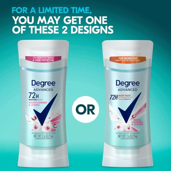 Degree Advanced Protection Antiperspirant Deodorant White Flowers & Lychee for 72-Hour Sweat & Odor Control for Women, with Body Heat Activated Technology, 2.6 oz - Image 3