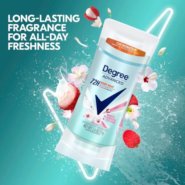 Degree Advanced Protection Antiperspirant Deodorant White Flowers & Lychee for 72-Hour Sweat & Odor Control for Women, with Body Heat Activated Technology, 2.6 oz - Image 4