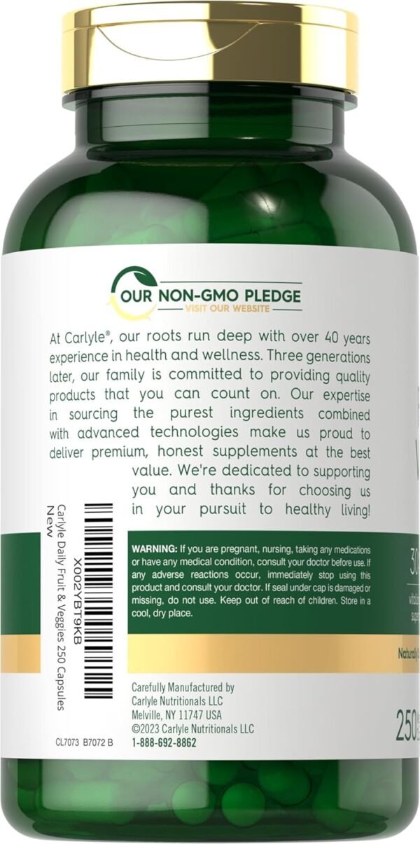 Carlyle Fruits and Veggies Supplement | 250 Capsules | Made with 30 Fruits and Vegetables | Vegetarian, Non-GMO, Gluten Free Superfood Formula - Image 3