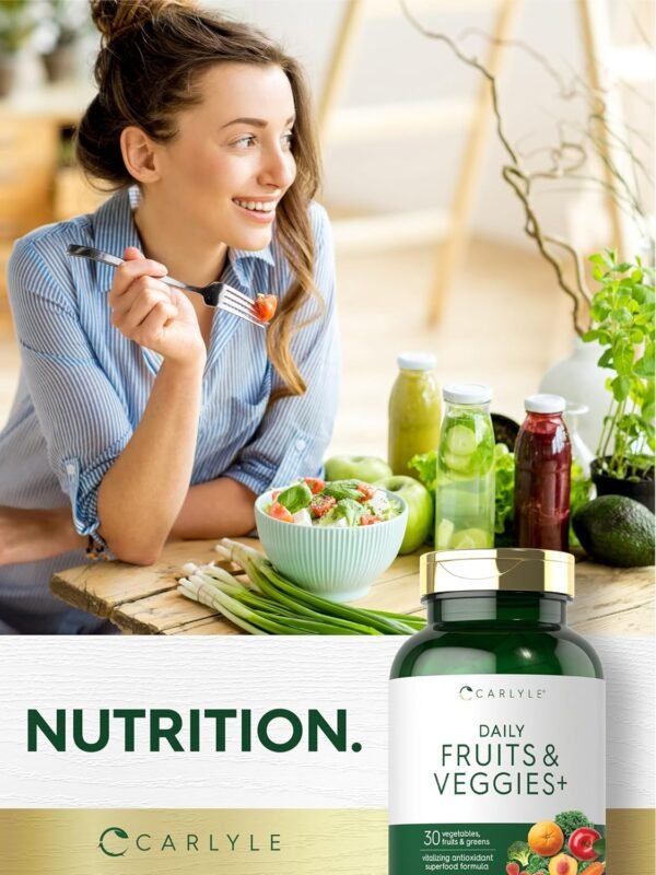 Carlyle Fruits and Veggies Supplement | 250 Capsules | Made with 30 Fruits and Vegetables | Vegetarian, Non-GMO, Gluten Free Superfood Formula - Image 7