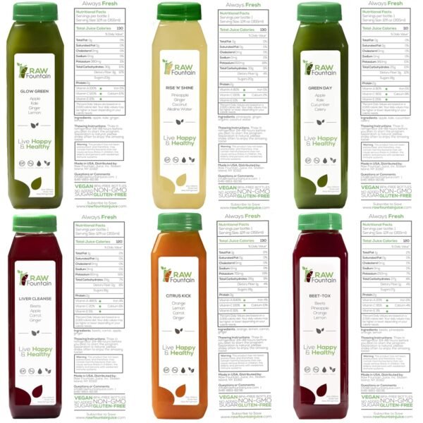 7 Day Juice Cleanse by Raw Fountain, All Natural Raw Detox Cleanse, Juicing for Body Rest, Cold Pressed Juice Fast, Great Way to Jumpstart a Healthy Diet, 42 Bottle 12oz, 7 Ginger Shots - Image 3