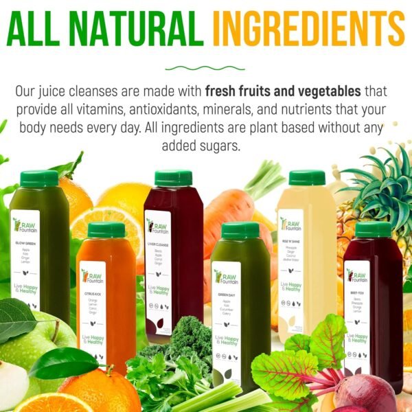 7 Day Juice Cleanse by Raw Fountain, All Natural Raw Detox Cleanse, Juicing for Body Rest, Cold Pressed Juice Fast, Great Way to Jumpstart a Healthy Diet, 42 Bottle 12oz, 7 Ginger Shots - Image 5