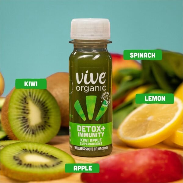 Vive Organic Detox + Immunity Kiwi Apple Wellness Shot, 2 fl oz Bottle - Image 3