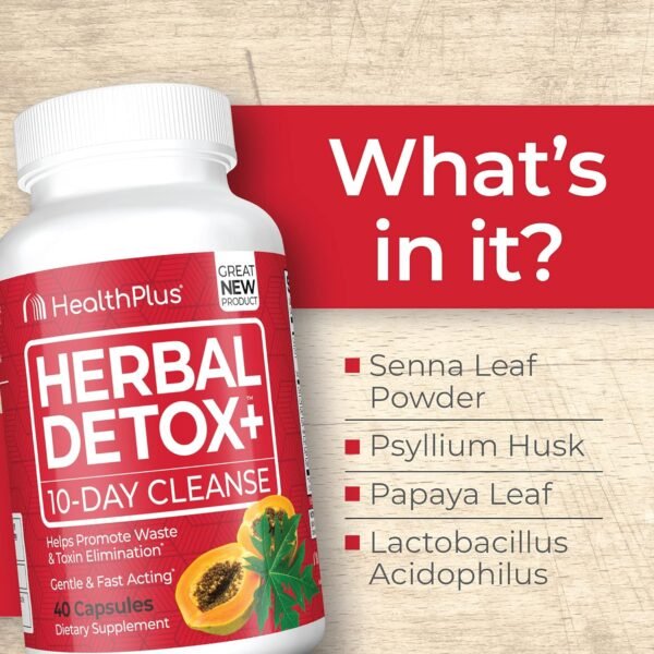 Health Plus Herbal Detox+ (10-Day Cleanse) 40 Capsules, 20 Servings - Image 4