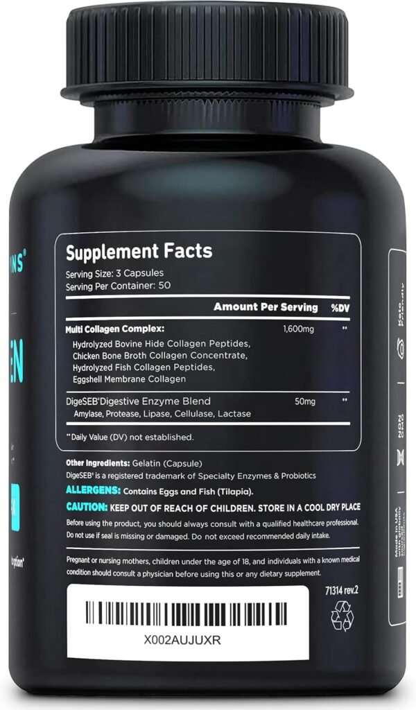 Vital Vitamins Multi Collagen for Women & Men - Type I, II, III, V, X - Grass Fed, Non-GMO - 150 Capsules - Image 5