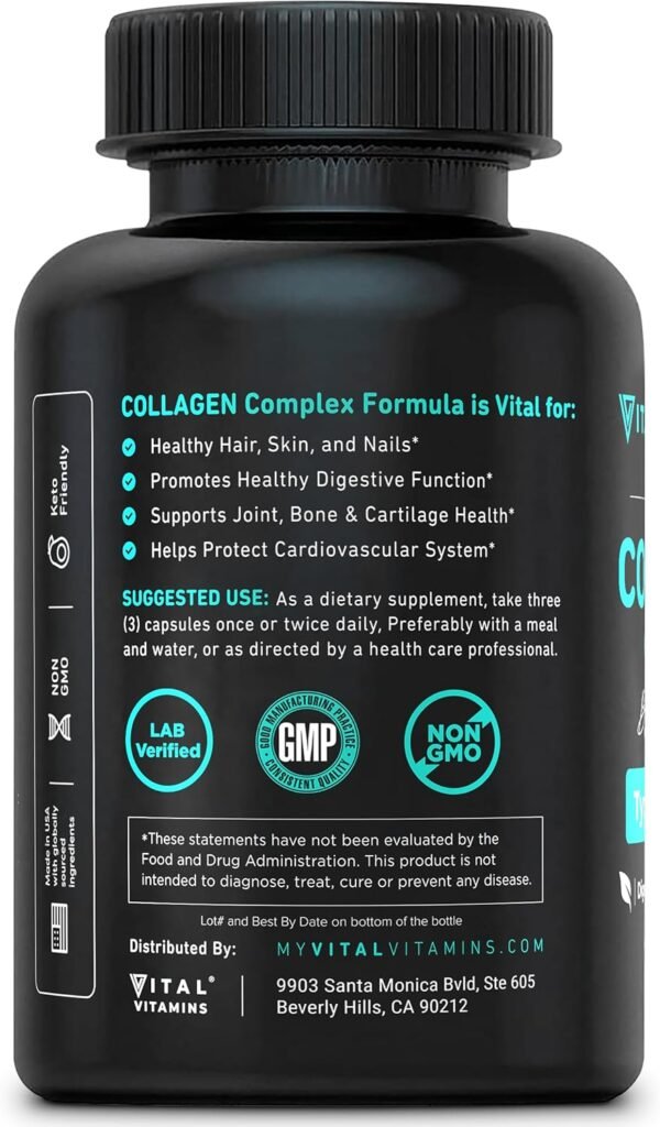 Vital Vitamins Multi Collagen for Women & Men - Type I, II, III, V, X - Grass Fed, Non-GMO - 150 Capsules - Image 6
