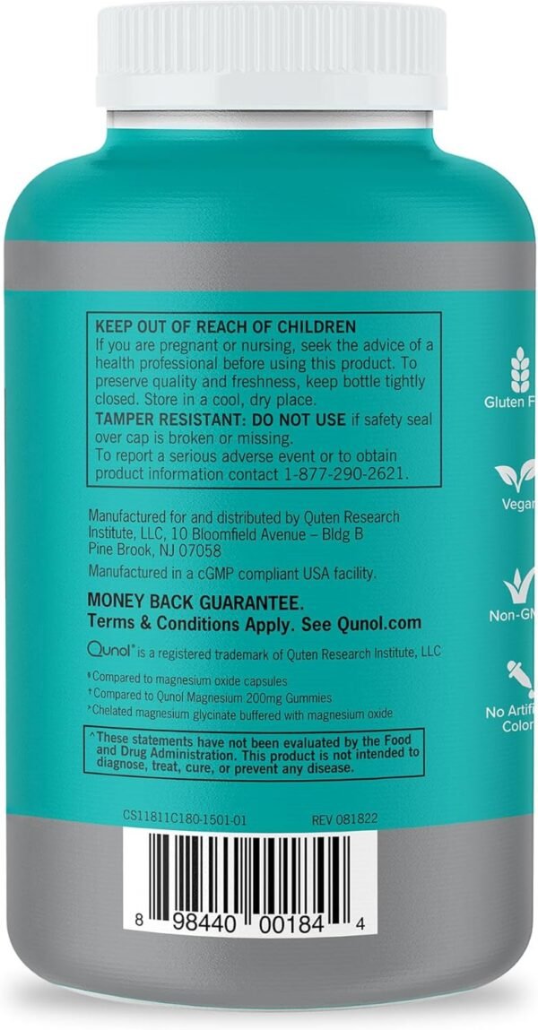 Qunol Magnesium Capsules 420mg, 100% DV, High Absorption Magnesium Supplement, Extra Strength, Bone and Muscle Health Supplement, 180 Count - Image 9