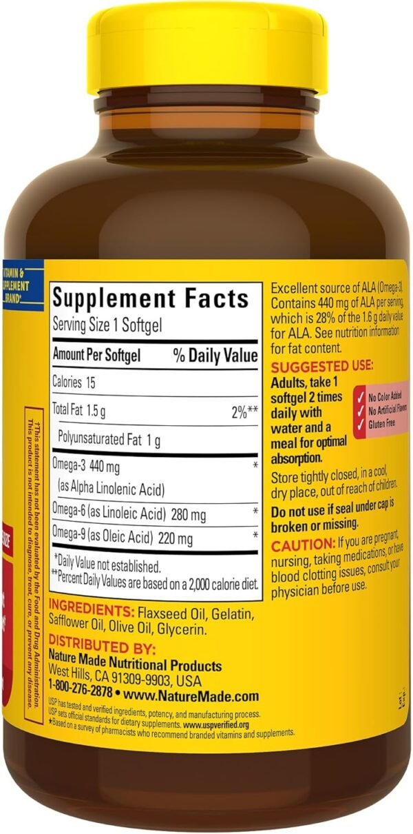 Nature Made Triple Omega 3 6 9 Supplements, Flaxseed, Safflower & Olive Oils, Fish Free Omega 3 Fatty Acid Supplement, 150 Softgels, 75 Day Supply - Image 9