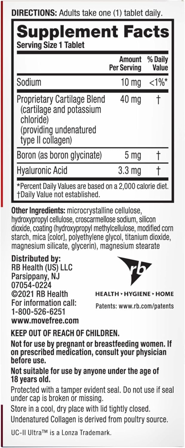 Move Free Ultra Triple Action Joint Support Supplement - Type II Collagen Boron & Hyaluronic Acid - Supports Joint Comfort, Cartiliage & Bones in 1 Tiny Pill Per Day, 64 Tablets (64 servings) - Image 7