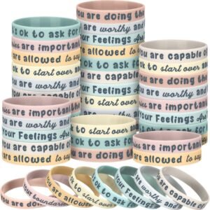 48 Pcs Mental Health Reminders Silicone Gifts Bulk Motivational Quote Colored Inspirational Rubber Wristbands Counseling Therapy for End of Year Gifts Mental Health(Light Color,Motivational)