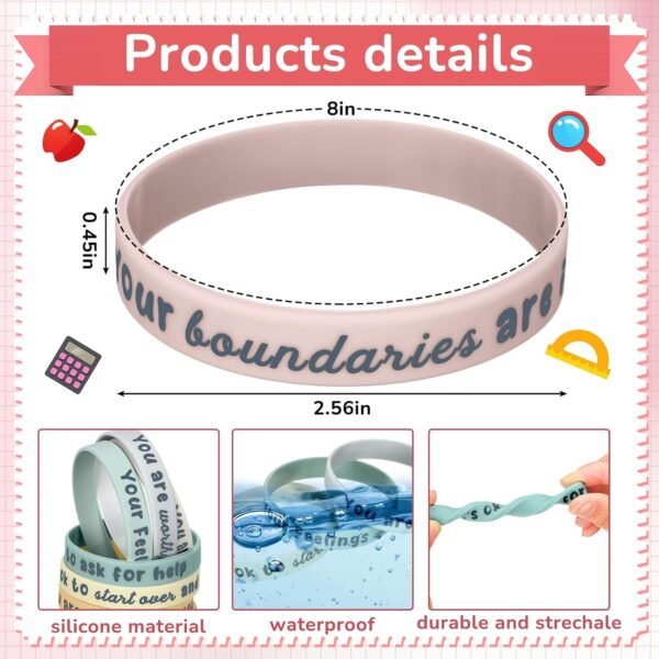 48 Pcs Mental Health Reminders Silicone Gifts Bulk Motivational Quote Colored Inspirational Rubber Wristbands Counseling Therapy for End of Year Gifts Mental Health(Light Color,Motivational) - Image 2
