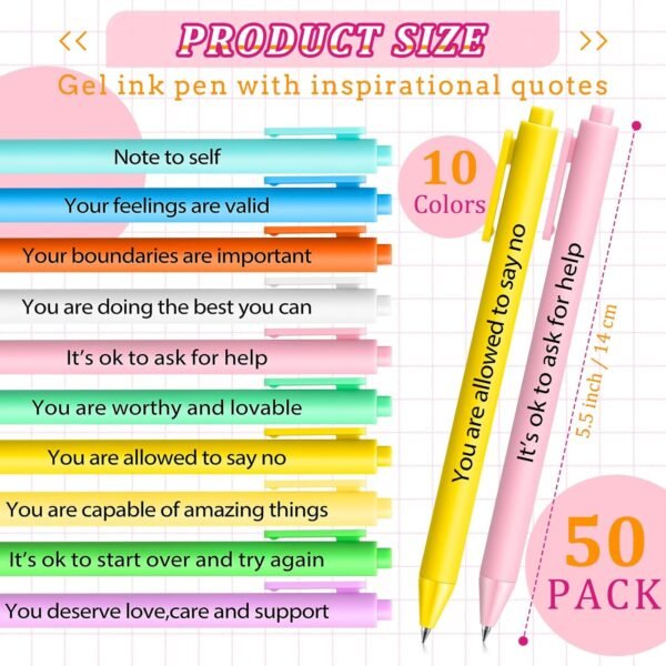 50 Pcs Gel Ink Pens Motivational Inspirational Quote Pen Retractable Rolling Ball Smooth Writing for Coworkers Supplies Office Home(Stylish Color,Mental Health Reminders) - Image 2