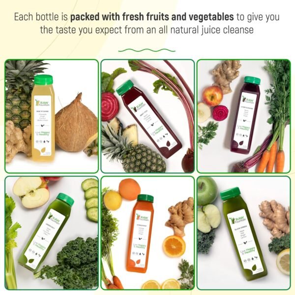 7 Day Juice Cleanse by Raw Fountain, All Natural Raw Detox Cleanse, Juicing for Body Rest, Cold Pressed Juice Fast, Great Way to Jumpstart a Healthy Diet, 42 Bottle 12oz, 7 Ginger Shots - Image 2