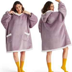 Bedsure Blanket Hoodie, Wearable Blanket for Adults & Kids as Birthday Gifts for Women Men, Father Day Gifts for Mom Dad Hoodie, Lavender, Standard