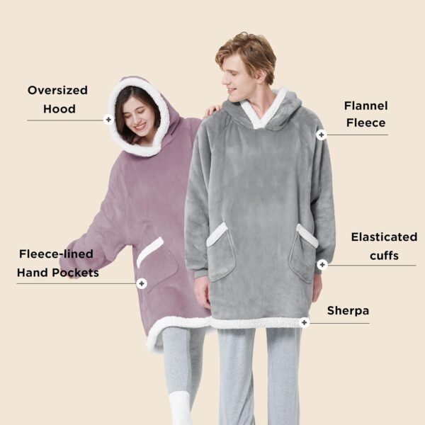 Bedsure Blanket Hoodie, Wearable Blanket for Adults & Kids as Birthday Gifts for Women Men, Father Day Gifts for Mom Dad Hoodie, Lavender, Standard - Image 2