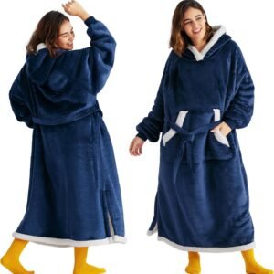 Bedsure Wearable Blanket Hoodie, Cozy Long Hooded Blanket Sweatshirt as Mothers Day Hoodie Gifts for Mom Women, Standard, Navy