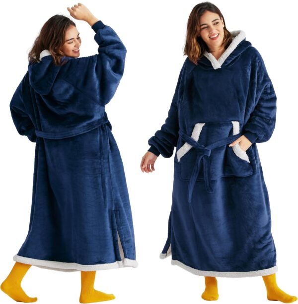 Bedsure Wearable Blanket Hoodie, Cozy Long Hooded Blanket Sweatshirt as Mothers Day Hoodie Gifts for Mom Women, Standard, Navy