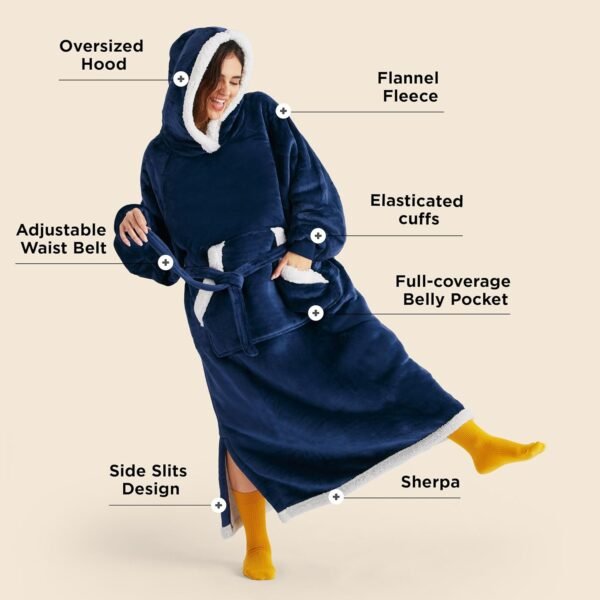 Bedsure Wearable Blanket Hoodie, Cozy Long Hooded Blanket Sweatshirt as Mothers Day Hoodie Gifts for Mom Women, Standard, Navy - Image 2