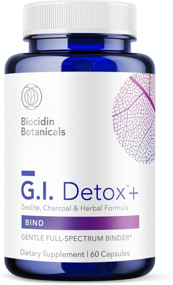 Biocidin G.I. Detox+ Activated Charcoal Binder & Zeolite Detox Supplements with Silica - Helps Bind & Clear Toxins - Supports Full Body Cleansing and May Reduce Bloating (60 Capsules)