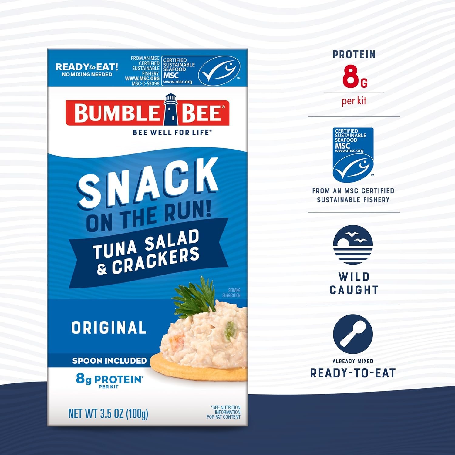 Bumble-Bee-Snack-On-The-Run-Tuna-Salad-with-Crackers-Kit-3.5-oz-Pack-of-12-Ready-to-Eat-Spoon-Included-Wild-Caught-Tuna-Shelf-Stable-Convenient-Protein-Snack.jpg Bumble Bee Snack On The Run Tuna Salad with Crackers Kit, 3.5 oz (Pack of 12) - Ready to Eat, Spoon Included - Wild Caught Tuna - Shelf Stable & Convenient Protein Snack - Image 2