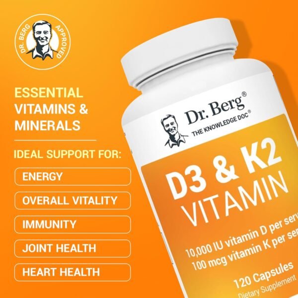 Dr. Berg Vitamin D3 K2 w/MCT Powder - Includes 10,000 IU of Vitamin D3, 100 mcg MK7 Vitamin K2, Purified Bile Salts, Zinc & Magnesium for Ultimate Absorption - K2 D3 Vitamin Supplement - 120 Capsule - Image 2