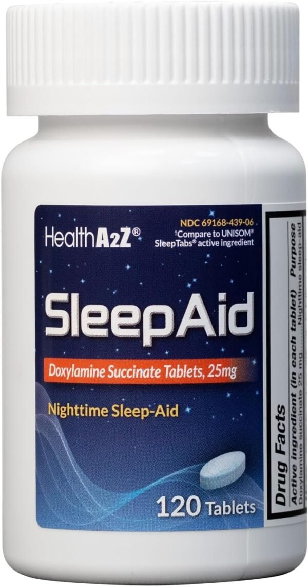 HealthA2Z® Sleep Aid | Doxylamine Succinate 25mg | Non Habit-Forming (120 Counts (Pack of 1))