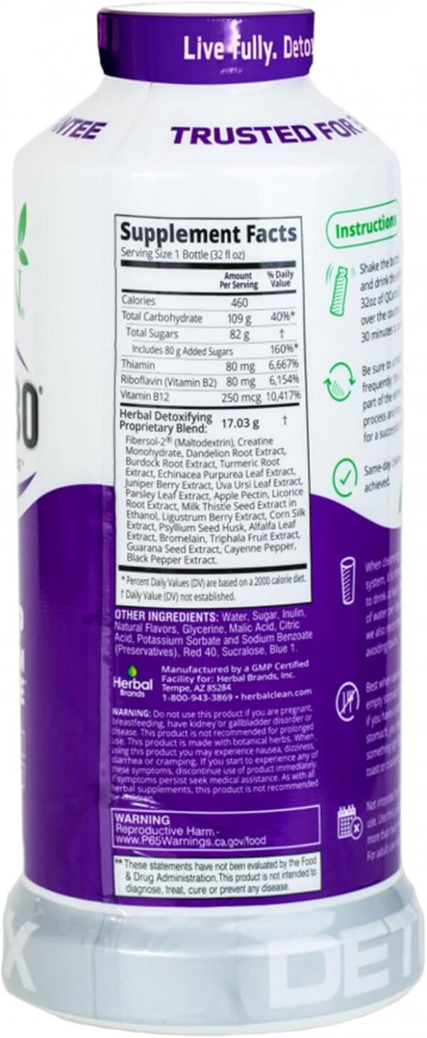 Herbal Clean QCarbo32 Same-Day Premium Detox Drink, Grape Flavor, 32 Fl Oz - Image 2