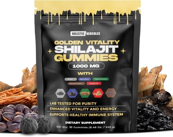 Himalayan Gold Shilajit Gummies with Ashwagandha Black Maca Tongkat Ali Panax Ginseng Mucuna | 100% Natural Organic | Vegan Non-GMO Sugar-Free (30)