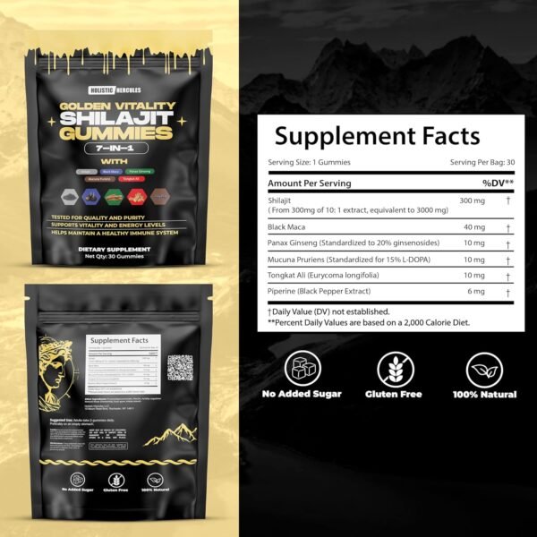 Himalayan Gold Shilajit Gummies with Ashwagandha Black Maca Tongkat Ali Panax Ginseng Mucuna | 100% Natural Organic | Vegan Non-GMO Sugar-Free (30) - Image 2