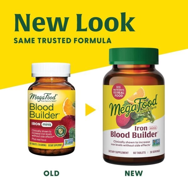 MegaFood Blood Builder Minis, Iron Supplement Clinically Shown to Increase Iron Levels Without Side Effects - Vegan Supplement with Vitamin C, Vitamin B12 & Folic Acid, 72 Tablets (36 Servings) - Image 2