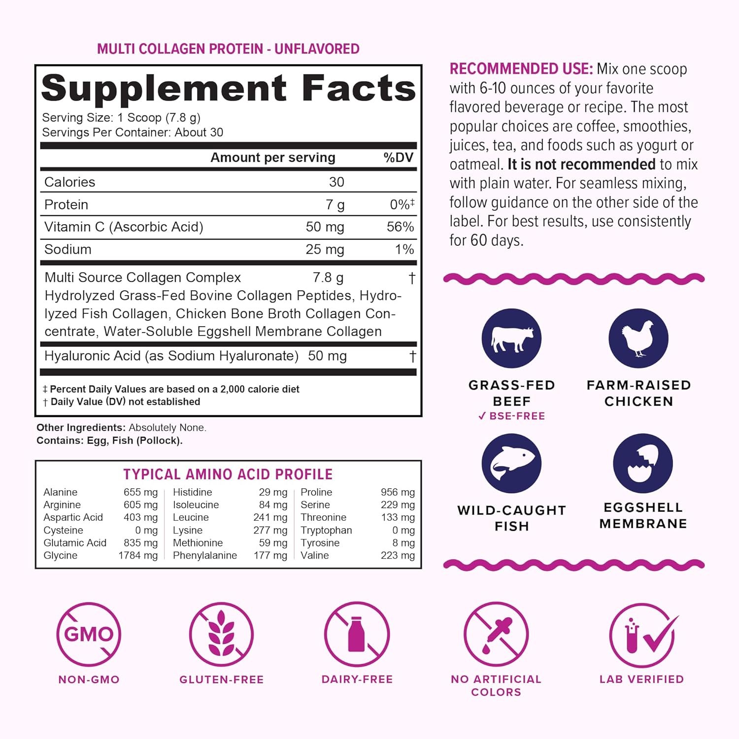 Multi Collagen Peptides Powder for Women - Hydrolyzed Unflavored Collagen Powder for Women with Types I II III V & X Plus Vitamin C & Hyaluronic Acid for Beautiful Hair Skin and Nails - 30 Servings - Image 2