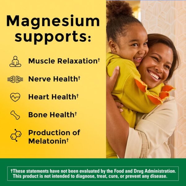 Nature Made Magnesium Oxide 250 mg, Magnesium Supplement for Muscle, Heart, Bone and Nerve Health Support, 200 Tablets, 200 Day Supply - Image 2