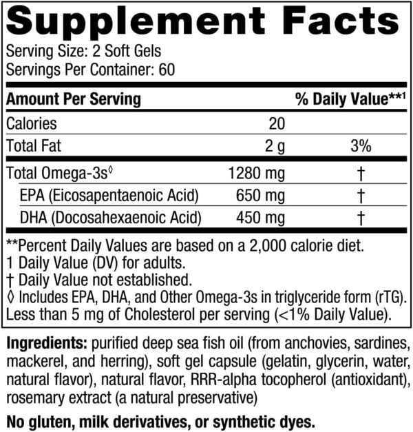 Nordic Naturals Ultimate Omega, Lemon Flavor - 120 Soft Gels - 1280 mg Omega-3 - High-Potency Fish Oil Supplement with EPA & DHA - Promotes Brain & Heart Health - Non-GMO - 60 Servings - Image 2