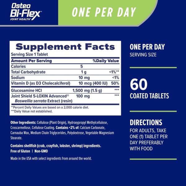 Osteo Bi-Flex One Per Day, Glucosamine Joint Health Supplement with Vitamin D, Coated Tablets, 60 Count - Image 2