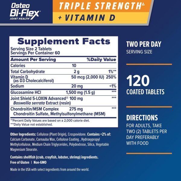 Osteo Bi-Flex Triple Strength with Vitamin D Glucosamine Chondroitin Joint Health Supplement, Coated Tablets, Red, 120 Count - Image 2