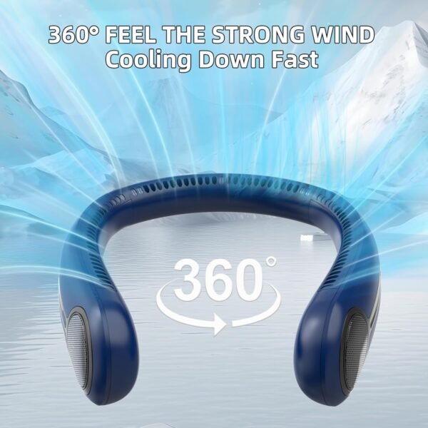 Portable Neck Fan,Personal Hands Free Bladeless Fan,360° Cooling Fan,LED Display,4-Speeds,6000mAh Rechargeable Quick,Long Use Time,Wearable Fan,Birthday Gifts for Men Women Dad Mom (Blue) - Image 2