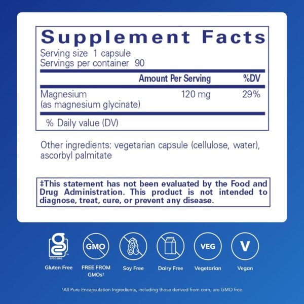 Pure Encapsulations Magnesium (Glycinate) - Supplement to Support Stress Relief, Sleep, Heart Health, Nerves, Muscles, and Metabolism* - with Magnesium Glycinate - 90 Capsules - Image 2