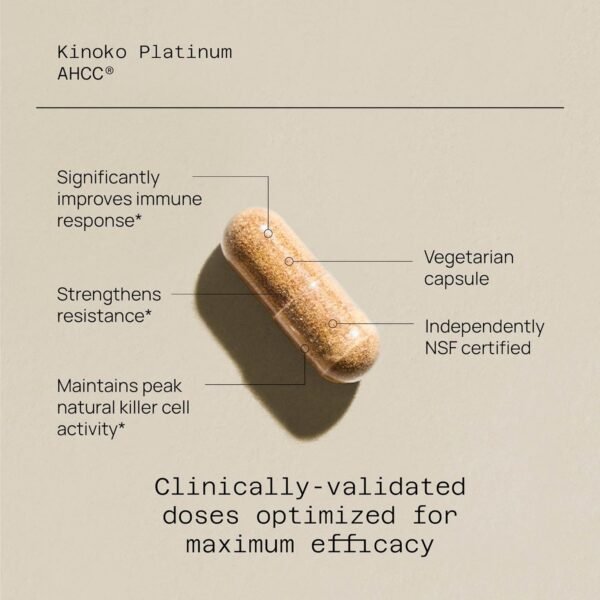 Quality of Life Premium Kinoko Platinum AHCC Herbal Supplement, 750mg of AHCC per Capsule, for Immune Support, Liver Function, Maintains Natural Killer Cell Activity, 1 Pack, 60 Veggie Capsules - Image 2