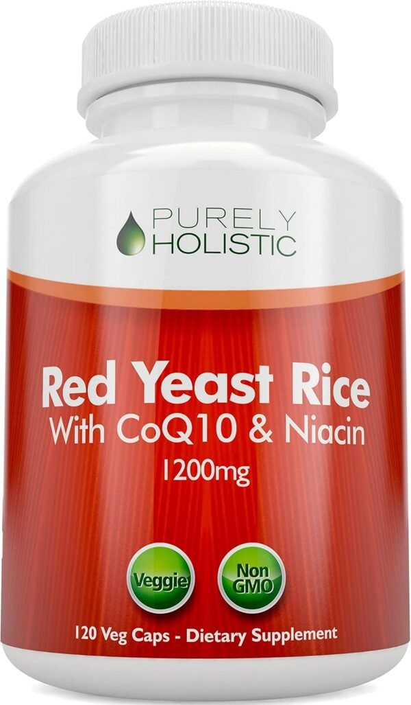 Red Yeast Rice 1200mg with CoQ10 & Flush Free Niacin 120 Vegetarian Capsules - Non Irradiated, Citrinin Free