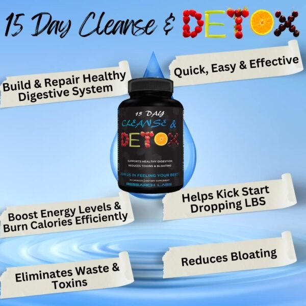 Research Labs 15 Day Colon Cleanse & Detox for Less Bloat Flat Tummy w/Probiotics - 2 Fer 1 - Constipation Relief - Flushes Toxins, Boosts Energy. Clinically Researched Safe and Effective Formula - Image 2