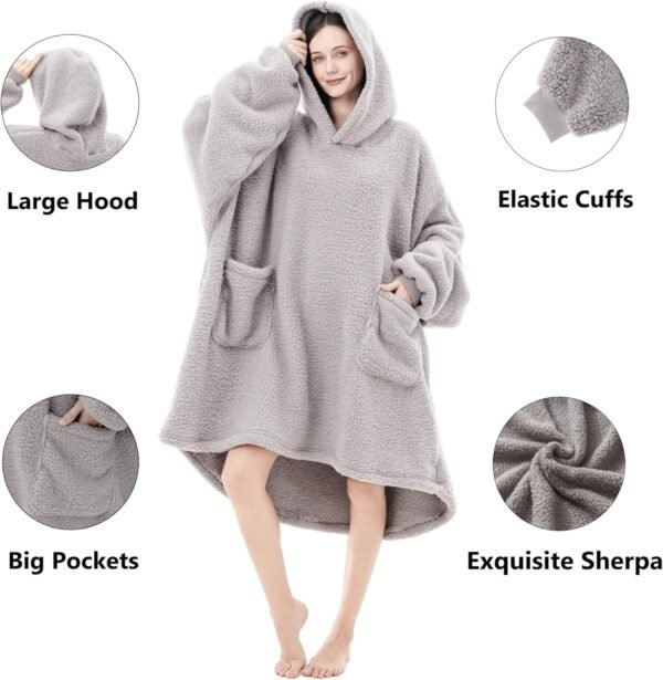 Sherpa Wearable Blanket Hoodie Gifts for Women, Cozy Warm Oversized Hoodie Blanket Sweater with Pockets for Adults - Image 2