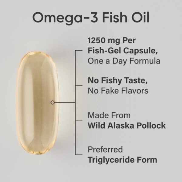 Sports Research Triple Strength Omega 3 Fish Oil - Burpless Fish Oil Supplement w/EPA & DHA Fatty Acids from Single-Source Wild Alaskan Pollock - 1250 mg, 90 ct - Image 2