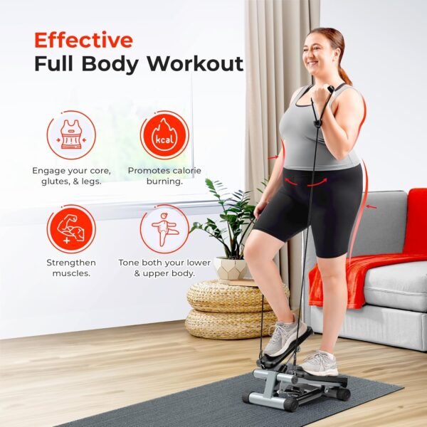 Sunny Health & Fitness Mini Stepper for Exercise at Home, Stair Step Workout Machine with Resistance Band, Fullbody Cardio, Upgraded Over 300lb Weight Capacity, Optional Free SunnyFit App Connection - Image 2