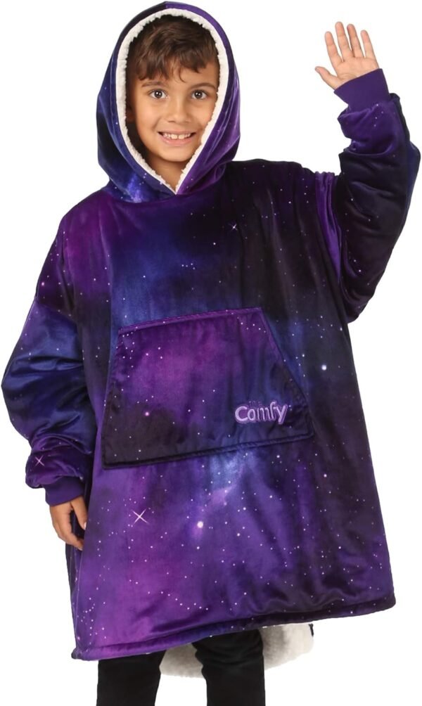THE COMFY Original Jr | Oversized Sherpa Fleece Wearable Blanket for Kids with Hood & Pocket | Seen on Shark Tank - Image 2