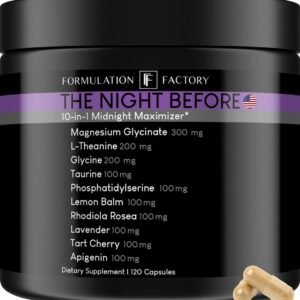 The Night Before: 10-in-1 Midnight Maximizer, Sleep Aid, Stress Relief, Cognition, Relaxation, Recovery, Magnesium Glycinate, L-Theanine, Glycine, Taurine, Lemon Balm, Rhodiola, Lavender (2 Months)