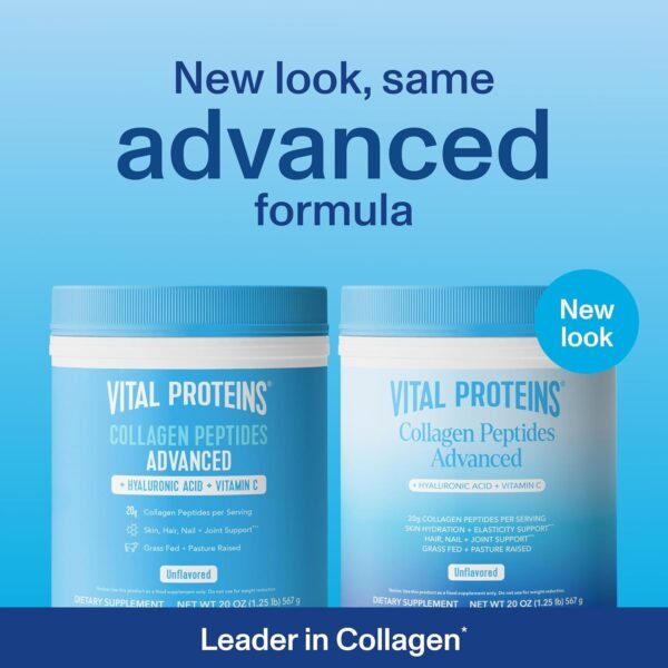 Vital Proteins Collagen Peptides Powder Advanced with Hyaluronic Acid & Vitamin C - 20oz Collagen Protein, Unflavored, 28 Servings - Image 2