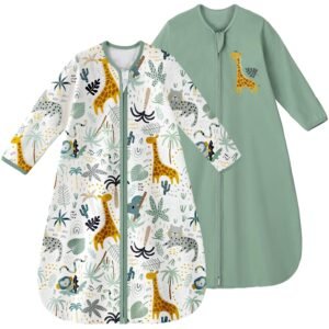 Yoofoss Baby Sleep Sack 6-12 Months Long Sleeve Wearable Blanket Baby 100% Organic Cotton 2-Way Zipper 0.5 Tog Infants Sleeping Sack, Lightweight(Medium)